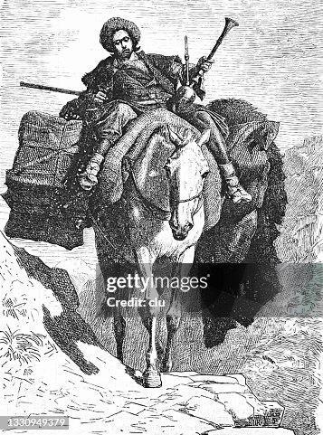 A tatar man on horseback, fully packed A tatar man on horseback, fully packed