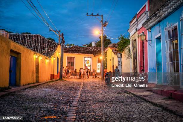 colorful streets of trinidad at night. cuba - cuba night stock pictures, royalty-free photos & images