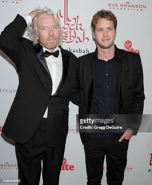 Business magnate Sir Richard Branson and son Sam Branson arrive at the 5th Annual Rock The Kasbah Fundraising Gala at Boulevard 3 on November 16,...