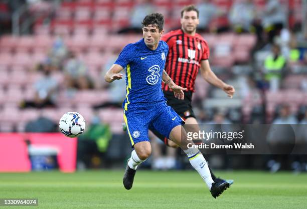 Christian Pulisic of Chelsea runs with the ball during the Pre-Season Friendly between Bournemouth and Chelsea at Vitality Stadium on July 27, 2021...