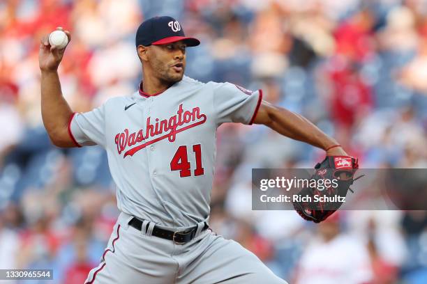 Joe Ross of the Washington Nationals in action against the Philadelphia Phillies at Citizens Bank Park on July 26, 2021 in Philadelphia,...