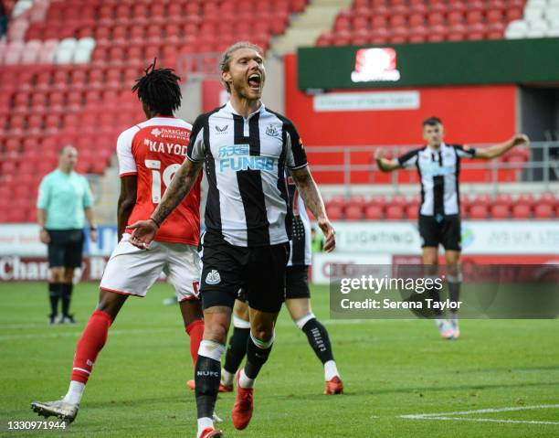 Jeff Hendrick of Newcastle United celebrates after scoring the equalising goal during the Pre Season Friendly between Rotherham United and Newcastle...