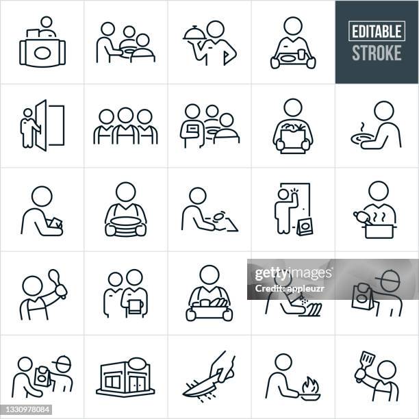 bildbanksillustrationer, clip art samt tecknat material och ikoner med restaurant staff thin line icons - editable stroke - employees