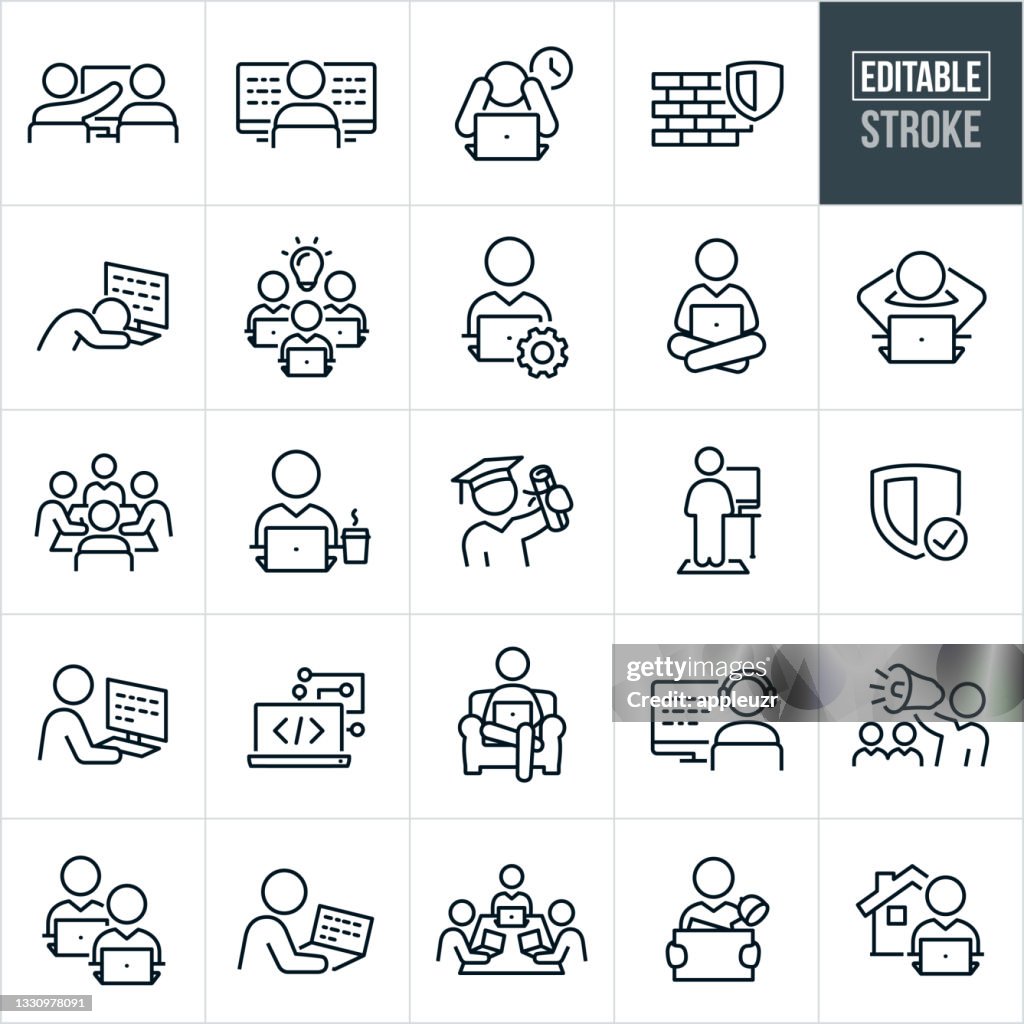Computer Programming Thin Line Icons - Editable Stroke