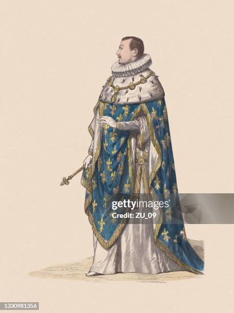 charles ix, king of france (1550-1574), hand-colored woodcut, published c.1880 - kings cloak stock illustrations