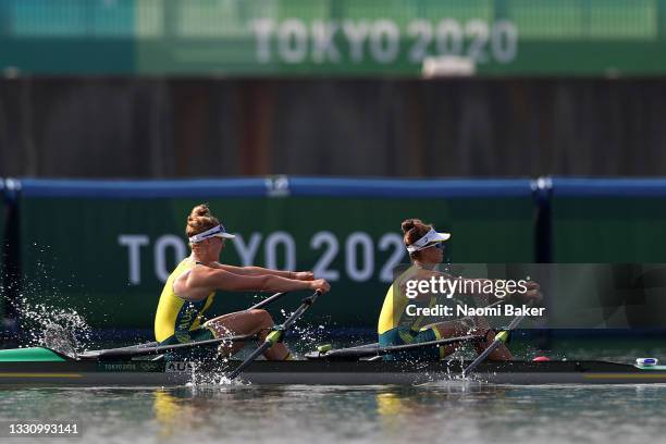 Amanda Bateman and Tara Rigney of Team Australia compete during the Women's Double Sculls Final B on day five of the Tokyo 2020 Olympic Games at Sea...