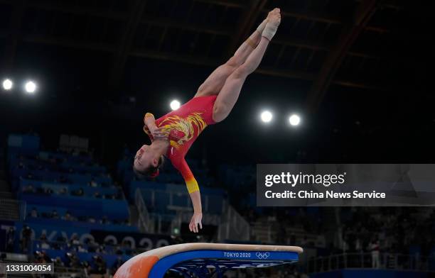 Zhang Jin of Team China competes on vault during the Artistic Gymnastics Women's Team Final on day four of the Tokyo 2020 Olympic Games at Ariake...