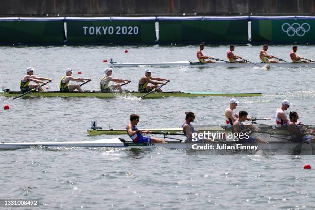 Alexander Purnell, Spencer Turrin, Jack Hargreaves and Alexander Hill of Team Australia compete against Teams Romania, Great Britain and Italy during...