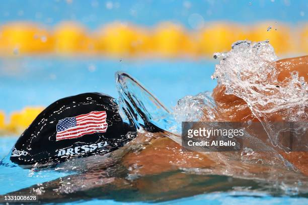 Caeleb Dressel of Team United States competes in the Men's 100m Freestyle Semifinal on day five of the Tokyo 2020 Olympic Games at Tokyo Aquatics...