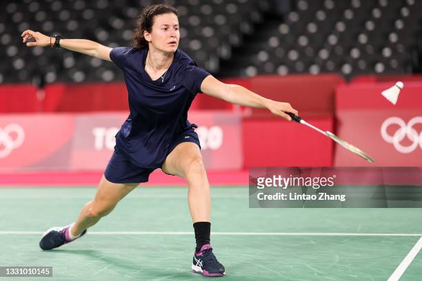 Linda Zetchiri of Team Bulgaria competes against Mia Blichfeldt of Team Denmark during a Women’s Singles Group I match on day five of the Tokyo 2020...