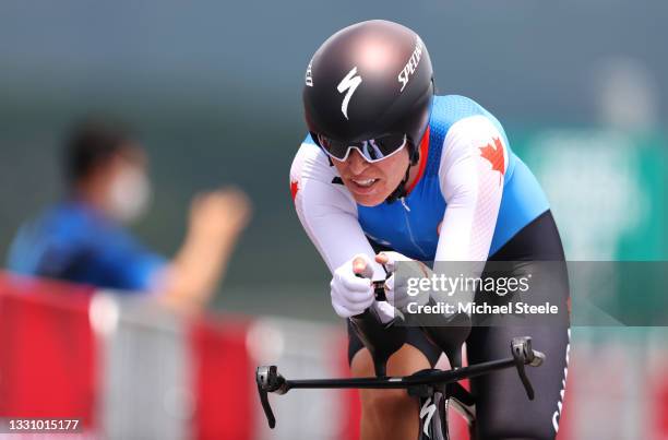 Karol-Ann Canuel of Team Canada rides during the Women's Individual time trial on day five of the Tokyo 2020 Olympic Games at Fuji International...