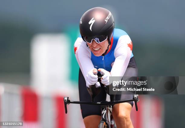 Karol-Ann Canuel of Team Canada rides during the Women's Individual time trial on day five of the Tokyo 2020 Olympic Games at Fuji International...