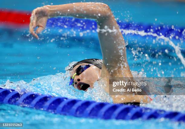 Yui Ohashi of Team Japan competes in the Women's 200m Individual Medley Final on day five of the Tokyo 2020 Olympic Games at Tokyo Aquatics Centre on...