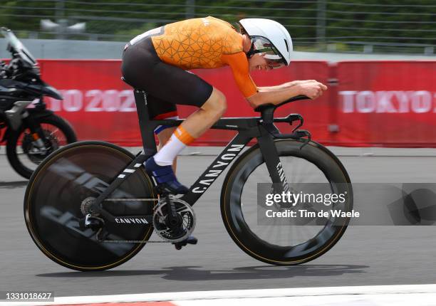 Annemiek van Vleuten of Team Netherlands rides during the Women's Individual time trial on day five of the Tokyo 2020 Olympic Games at Fuji...