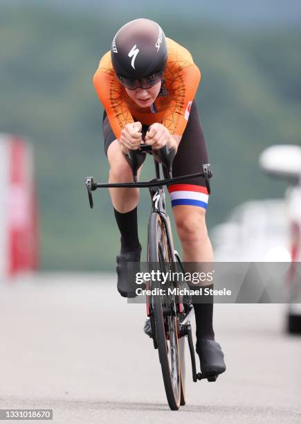 Anna van der Breggen of Team Netherlands rides during the Women's Individual time trial on day five of the Tokyo 2020 Olympic Games at Fuji...