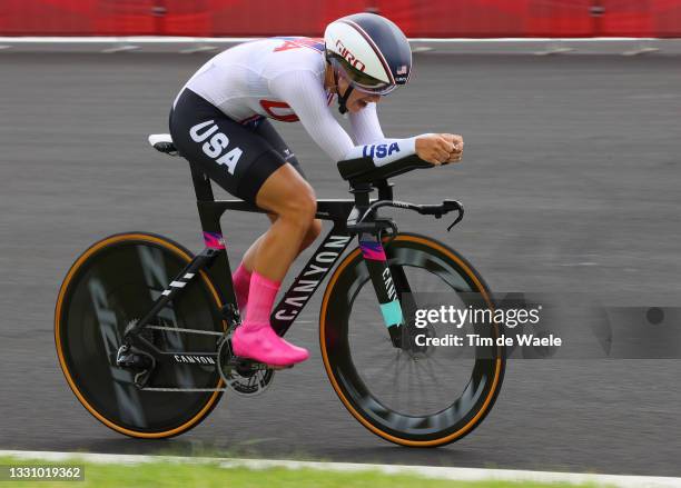 Chloe Dygert of Team United States rides during the Women's Individual time trial on day five of the Tokyo 2020 Olympic Games at Fuji International...