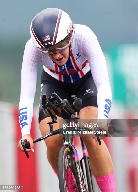 Chloe Dygert of Team United States rides during the Women's Individual time trial on day five of the Tokyo 2020 Olympic Games at Fuji International...