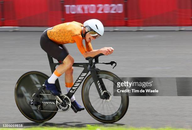 Annemiek van Vleuten of Team Netherlands rides during the Women's Individual time trial on day five of the Tokyo 2020 Olympic Games at Fuji...