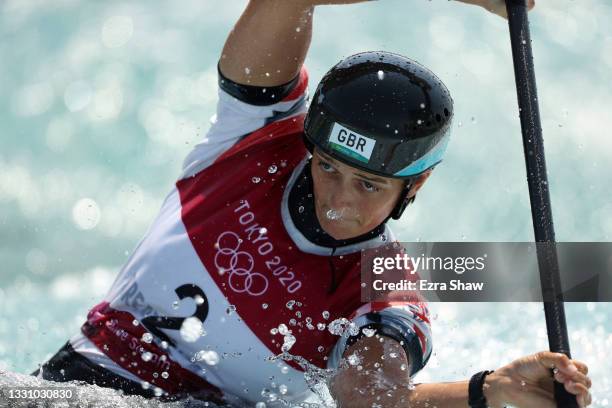 Mallory Franklin of Team Great Britain competes during the Women's Canoe Slalom Heats 1st Run on day five of the Tokyo 2020 Olympic Games at Kasai...