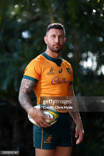 Quade Cooper poses during a portrait session in Wallabies training Camp at Sanctuary Cove on July 28, 2021 in Coomera, Australia.