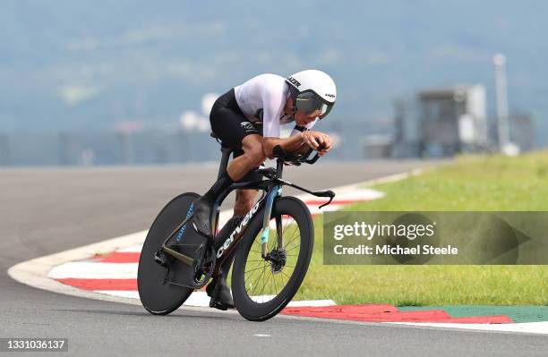 George Bennett of Team New Zealand rides during the Men's Individual time trial on day five of the Tokyo 2020 Olympic Games at Fuji International...