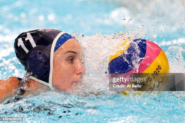 Makenzie Fischer of Team United States on attack during the Women's Preliminary Round Group B match between Hungary and the United States on day five...