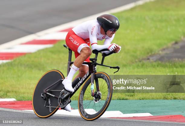 Maciej Bodnar of Team Poland rides during the Men's Individual time trial on day five of the Tokyo 2020 Olympic Games at Fuji International Speedway...