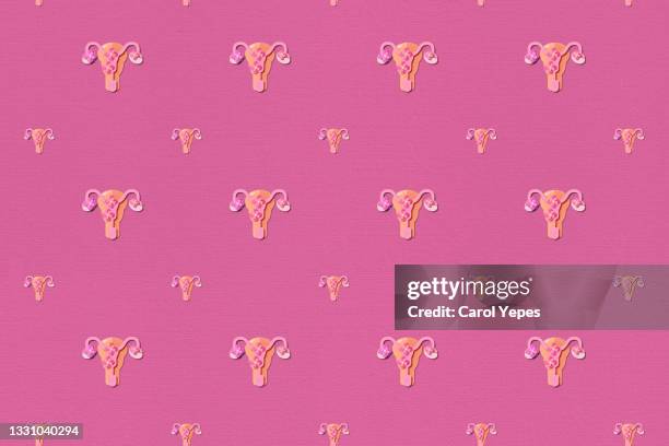 uterus un paper work.pink background seamless pattern - female reproductive organ stock pictures, royalty-free photos & images