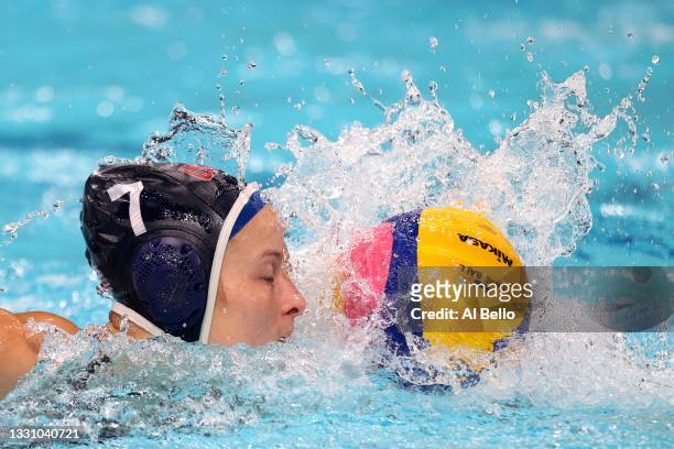 Stephanie Haralabidis of Team United States presses forward during the Women's Preliminary Round Group B match between Hungary and the United States...