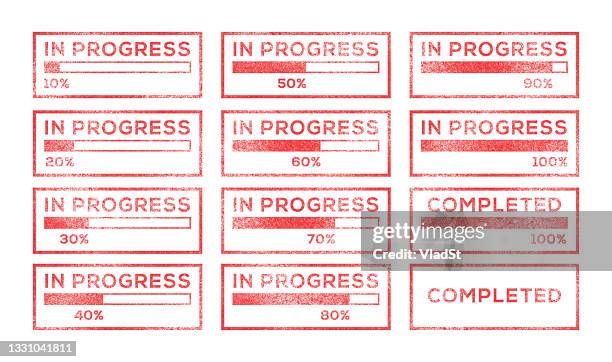 bildbanksillustrationer, clip art samt tecknat material och ikoner med work in progress download bar loading rubber stamps - incomplete