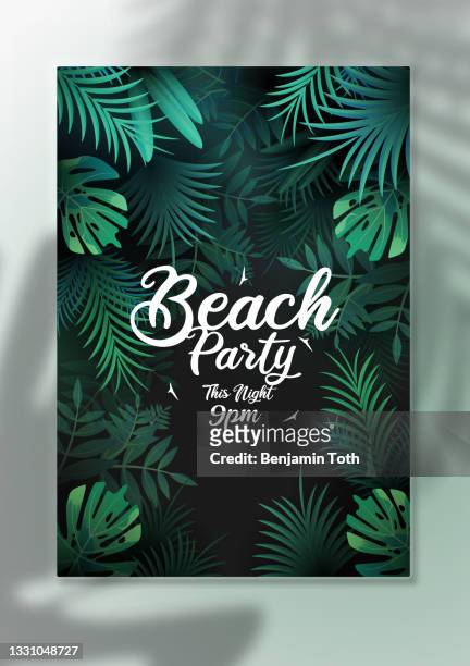 tropical poster with palm leaves - beach party stock illustrations