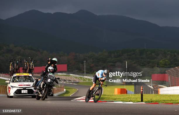 Wout van Aert of Team Belgium rides during the Men's Individual time trial on day five of the Tokyo 2020 Olympic Games at Fuji International Speedway...