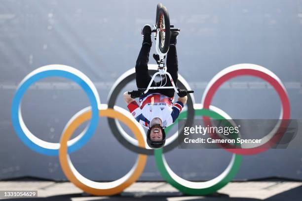 Declan Brooks of Team Great Britain rides during a training session for the Cycling BMX Freestyle at Ariake Urban Sports Park ahead of the Tokyo...