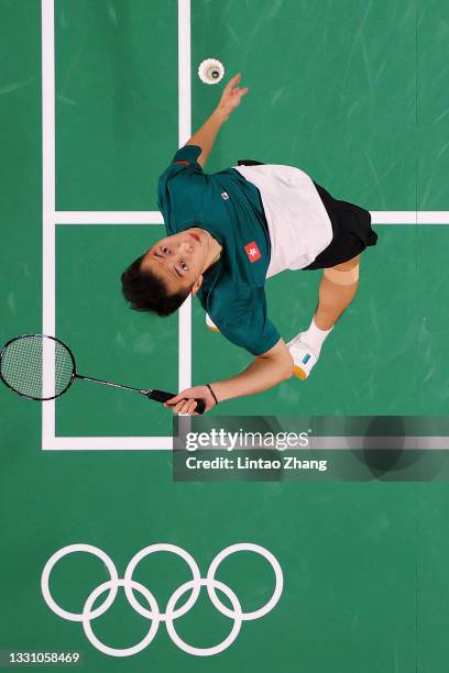 Angus Ng Ka Long of Team Hong Kong China competes against Kevin Cordon of Team Guatemala during a Men’s Singles Group C match on day five of the...