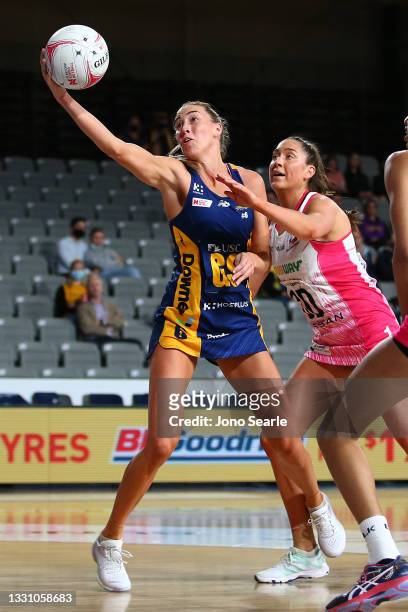 Cara Koenen of the Lightning catches the ball during the round 12 Super Netball match between Sunshine Coast Lightning and Adelaide Thunderbirds at...