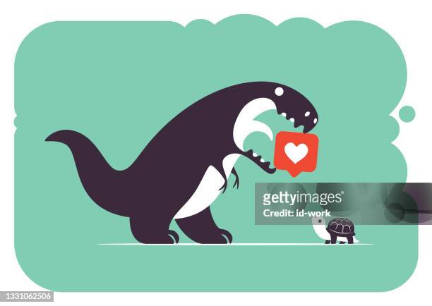 ilustrações de stock, clip art, desenhos animados e ícones de dinosaur holding like icon and meeting tortoise - tartaruga gigante