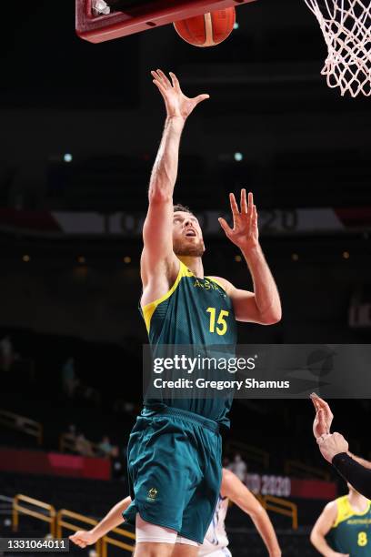 Nic Kay of Team Australia takes a shot against Italy during the second half of a Men's Preliminary Round Group B game on day five of the Tokyo 2020...