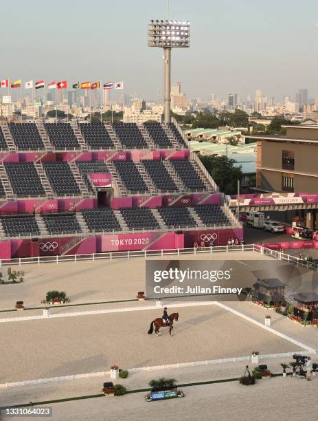 Steffen Peters of Team USA riding Suppenkasper competes in the Dressage Individual Grand Prix Freestyle Final on day five of the Tokyo 2020 Olympic...