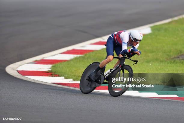 Geraint Thomas of Team Great Britain rides during the Men's Individual time trial on day five of the Tokyo 2020 Olympic Games at Fuji International...