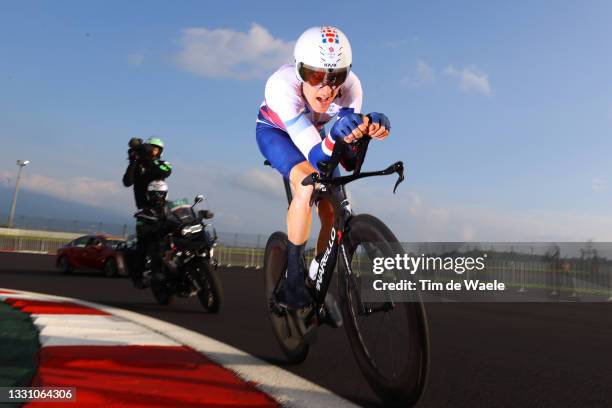 Geraint Thomas of Team Great Britain rides during the Men's Individual time trial on day five of the Tokyo 2020 Olympic Games at Fuji International...