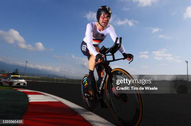 Maximilian Schachmann of Team Germany rides during the Men's Individual time trial on day five of the Tokyo 2020 Olympic Games at Fuji International...