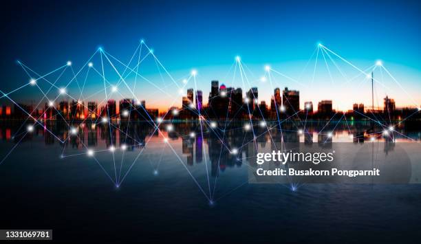 smart city and abstract dot point connect. - city sensors stock pictures, royalty-free photos & images