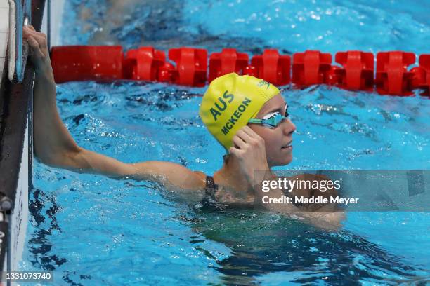 Emma McKeon of Team Australia competes in the Women's 100m Freestyle heats on day five of the Tokyo 2020 Olympic Games at Tokyo Aquatics Centre on...