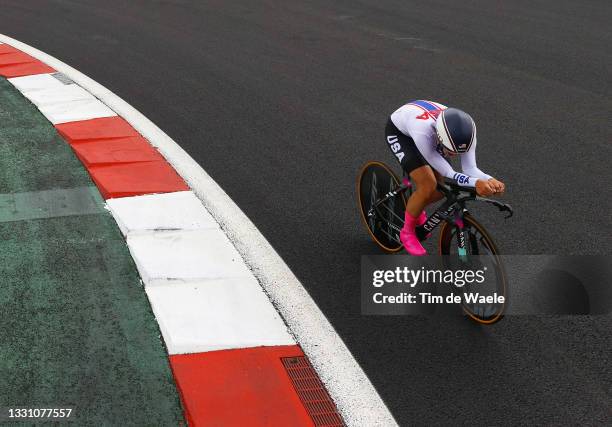 General view of Chloe Dygert of Team United States rides during the Women's Individual time trial on day five of the Tokyo 2020 Olympic Games at Fuji...