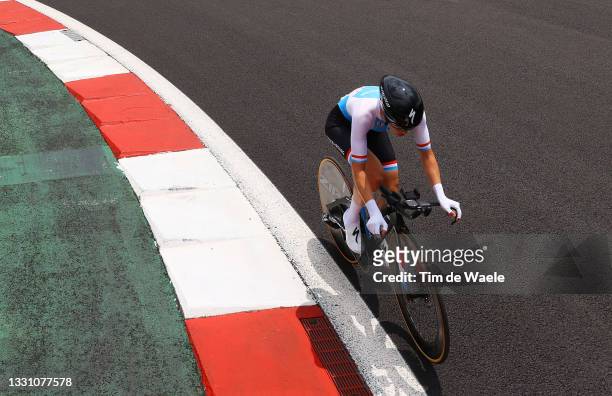 General view of Christine Majerus of Team Luxembourg rides during the Women's Individual time trial on day five of the Tokyo 2020 Olympic Games at...