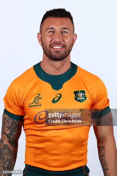 Quade Cooper poses during the Australian Wallabies team headshots session on July 28, 2021 in Coomera, Australia.