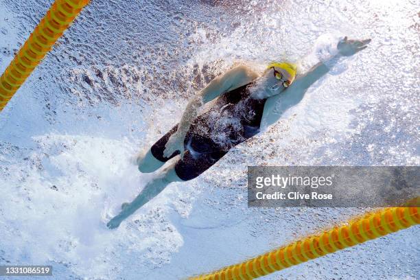 Cate Campbell of Team Australia competes in the Women's 100m Freestyle heats on day five of the Tokyo 2020 Olympic Games at Tokyo Aquatics Centre on...