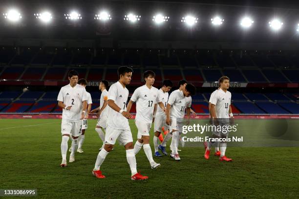 Players of Team Japan after posing for a team photo prior to the Men's Group A match between France and Japan on day five of the Tokyo 2020 Olympic...