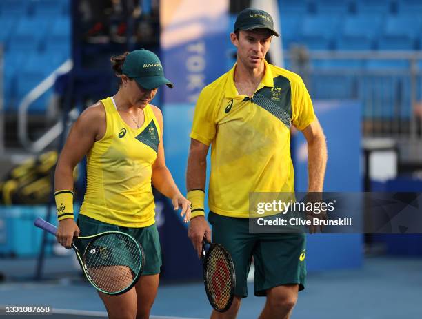 Ashleigh Barty of Team Australia and John Peers of Team Australia play Horacio Zeballos of Team Argentina and Nadia Podorska of Team Argentina in...