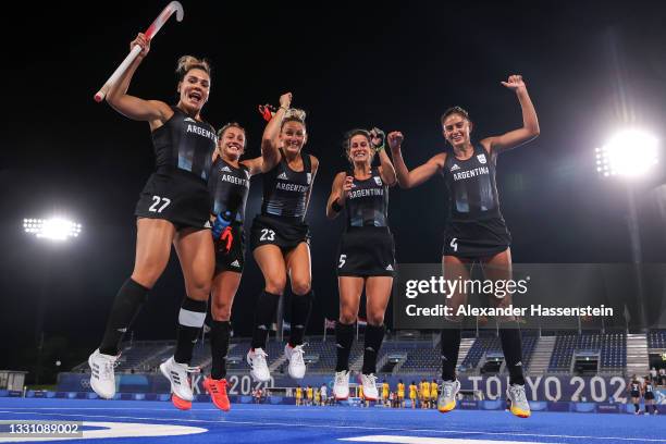 Maria Noel Barrionuevo, Julieta Jankunas, Micaela Retegui, Agostina Alonso and Valentina Raposo Ruiz de los Llanos of Team Argentina celebrate...